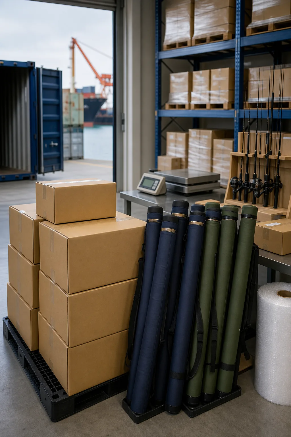 Packed goods organized for international shipping
