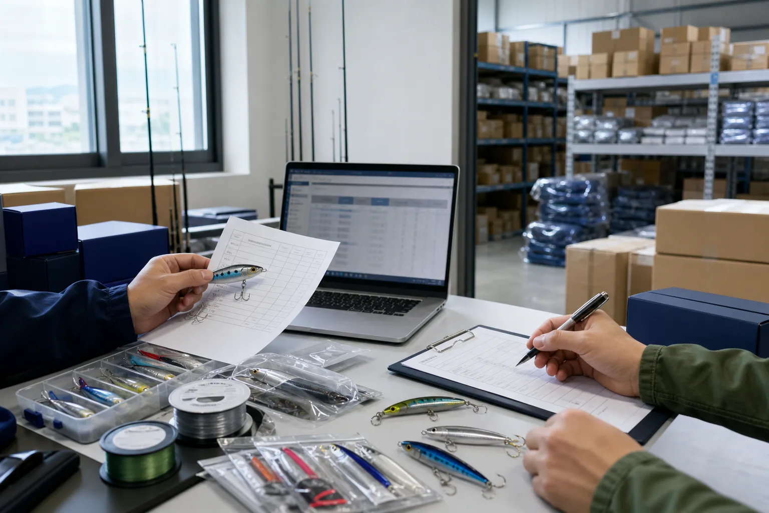 Sourcing and shipment confirmation work for fishing tackle products